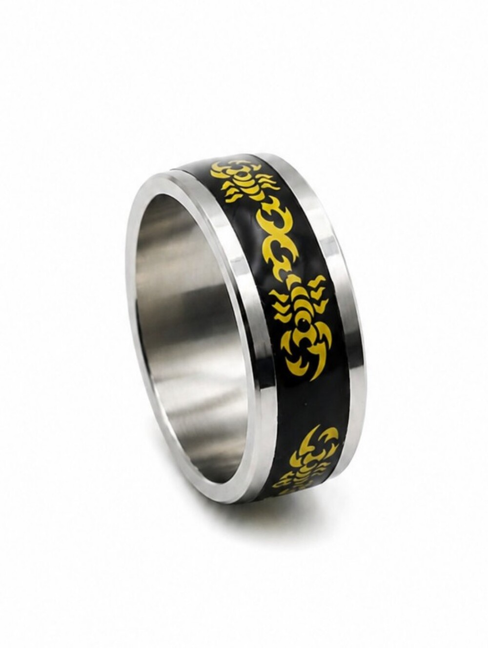 Black and Yellow Tribal Stainless Steel Men’s Ring